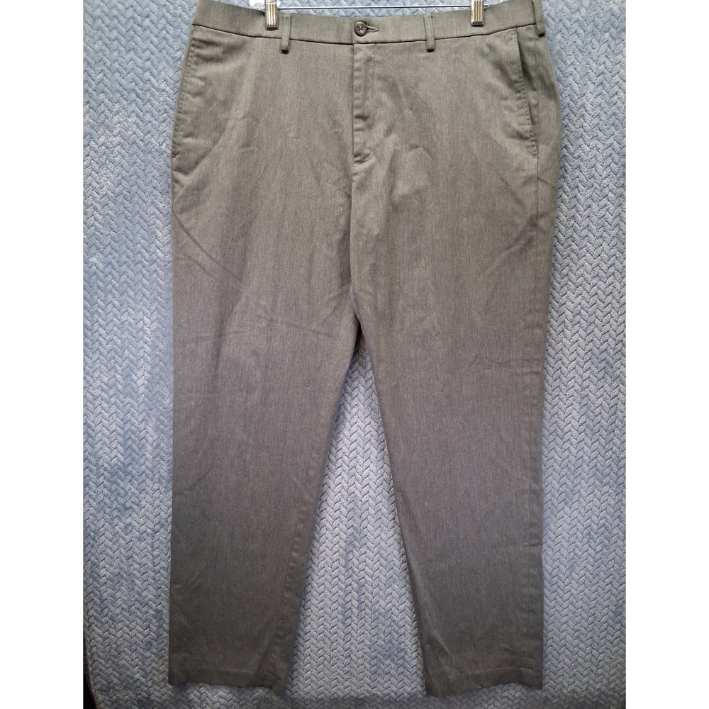Haggar Mens Premium No Iron Khaki Straight Fit Gray Pants 38x32 Casual Dress